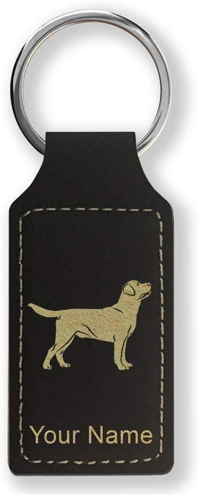 Rectangle Keychain, Labrador Retriever Dog, Personalized Engraving Included - Aries Keychain for men