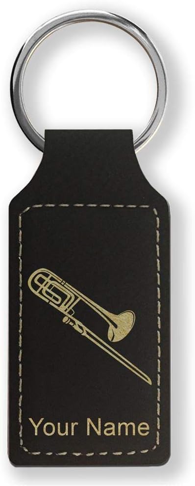 Rectangle Keychain, Trombone, Personalized Engraving Included - Aries Keychain for men