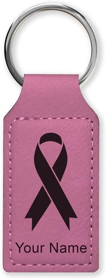 Rectangle Keychain, Cancer Awareness Ribbon, Personalized Engraving Included - Aries Keychain for men