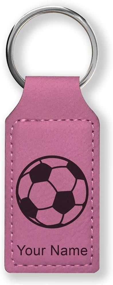 LaserGram Rectangle Keychain, Soccer Ball, Personalized Engraving Included (Pink) - Aries Keychain for men