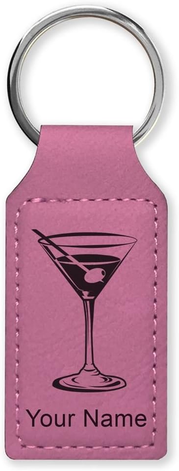 Rectangle Keychain, Martini Glass, Personalized Engraving Included - Aries Keychain for men