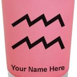 LaserGram 20oz Vacuum Insulated Tumbler Mug, Zodiac Sign Aquarius, Personalized Engraving Included (Faux Leather, Pink) - Aquarius Mug for men