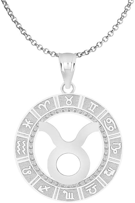 Sterling Silver Zodiac Sign Constellation Horoscope Symbol Unisex Men Women Jewlery Pendant Necklace With Chain - Taurus Products for men