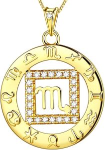 Zodiac Sign Necklace 925 Sterling Silver 12 Constellation Pendant & Rings Horoscope Astrology Jewelry Crystal Cubic Zirconia Birthday - Scorpio Products for men