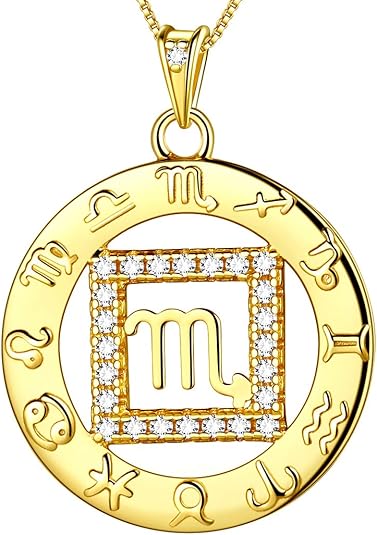 Zodiac Sign Necklace 925 Sterling Silver 12 Constellation Pendant & Rings Horoscope Astrology Jewelry Crystal Cubic Zirconia Birthday - Scorpio Products for men