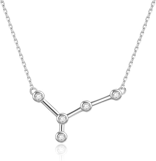 Sterling Silver Zodiac Necklace Embellished with Crystals from Austria, 12 Constellation Horoscope Astrology Necklace, Anniversary Birthday Jewelry Gifts for Women - Aries Necklace for men