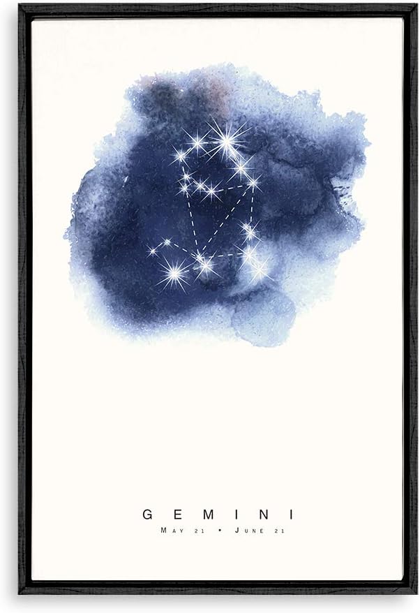 wall26 - Framed Canvas Wall Art - Constellation Gemini - Giclee Painting Wall Art for Bedroom Living Room Home Decoration - 24x36 inches - Gemini Canvas for men