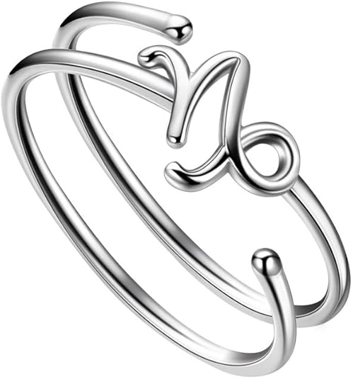 Capricorn Zodiac Sign Adjustable Ring for Women 925 Sterling Silver 12 Constellation Finger Ring December January Birthday Ring Gift Celestial Ring Jewelry Gift for Christmas Day Valentine Day FR0002M - Aries Ring for men