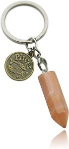 Zodiac Crystal Stone Keychain Natural Rose Stone/Red Agate/Aventurine Healing Crystal Keychain - Pisces Car Accessories for men