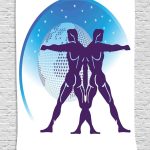 Lunarable Gemini Tapestry, Zodiac Sign Composition with 2 Male and Star Globe, Wall Hanging for Bedroom Living Room Dorm Decor, 40" X 60", Purple Azure Blue - Gemini Blanket for men