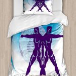 Lunarable Gemini Duvet Cover Set, Zodiac Sign Composition with 2 Male and Star Globe, Decorative 2 Piece Bedding Set with 1 Pillow Sham, Twin Size, Purple Azure Blue - Gemini Blanket for men