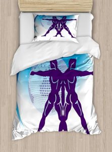 Lunarable Gemini Duvet Cover Set, Zodiac Sign Composition with 2 Male and Star Globe, Decorative 2 Piece Bedding Set with 1 Pillow Sham, Twin Size, Purple Azure Blue - Gemini Blanket for men