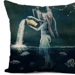 Flax Throw Pillow Cover Zodiac Series Aquarius As Fantasy Creature Vase in Seascape 18x18 Inches Pillowcase Home Decor Square Cotton Linen Pillow Case Cushion Cover - Aquarius Pillow for men