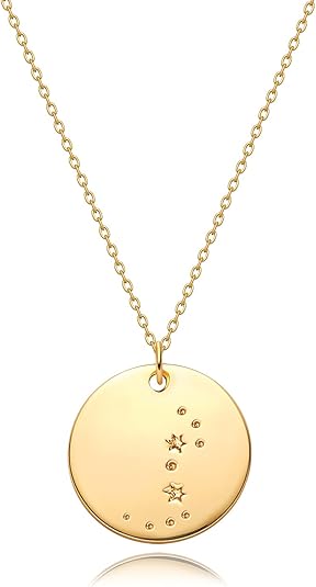 MEVECCO Gold Necklace Coin Disc Zodiac 12 Constellation Star Connected Engraved Horoscope Sign Astrology Pendant 18K Gold Plated Chain Dainty Personalized Simple Jewelry - Scorpio Products for men
