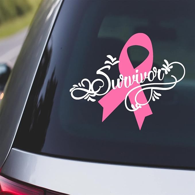 CLIFFBENNETT Breast Cancer, Awareness Ribbon, Survivor Ribbon, Auto Decal, Vinyl Decal, Window Sticker, Cancer Survivor, Survivor, Ribbon, Awareness - Cancer Car Accessories for men