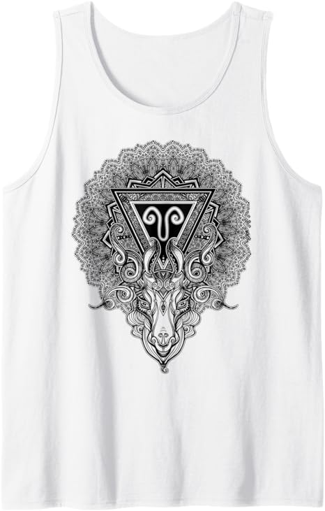 Aries Ram Spiritual Mandala - Astrology Zodiac Sign Graphic Tank Top - Aries T-Shirt for men