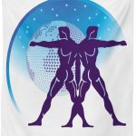 Lunarable Gemini Tapestry, Zodiac Sign Composition with 2 Male and Star Globe, Fabric Wall Hanging Decor for Bedroom Living Room Dorm, 23" X 28", Purple Azure Blue - Gemini Blanket for men