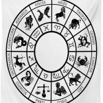 Lunarable Zodiac Tapestry, Monochromatic Design Horoscope Wheel with Names and Signs Leo Gemini Cancer, Fabric Wall Hanging Decor for Bedroom Living Room Dorm, 23" X 28", Black White - Gemini Blanket for men