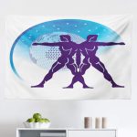 Lunarable Gemini Tapestry, Zodiac Sign Composition with 2 Male and Star Globe, Fabric Wall Hanging Decor for Bedroom Living Room Dorm, 45" X 30", Purple Azure Blue - Gemini Blanket for men