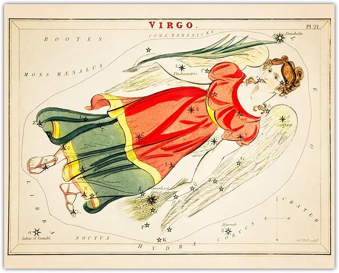 Buzz Unplugged Virgo Zodiac Astrology Poster: Unique Astronomy Boho Wall Art Poster for Home, Office, Bedroom & Living Room Decor - Unframed Posters 8x10 - Virgo Poster for men