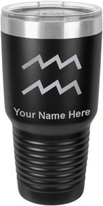 LaserGram 30oz Vacuum Insulated Tumbler Mug, Zodiac Sign Aquarius, Personalized Engraving Included (Black) - Aquarius Mug for men