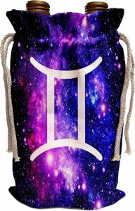 3dRose Wine Bag - Gemini star sign on purple space background zodiac horoscope symbol Astrology - Gemini Canvas for men