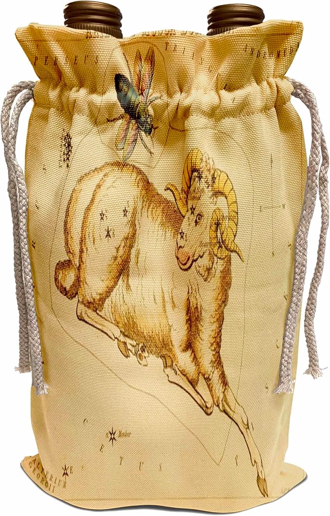 Wine Bag - Print of Vintage Aries Astrological Sign Astrological Vintage Signs - Aries Canvas for men