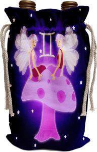 3dRose Janna Salak Designs Zodiac - Cute Astrology Gemini Zodiac Sign Twins - Wine Bag (wbg_28554_1) - Gemini Canvas for men
