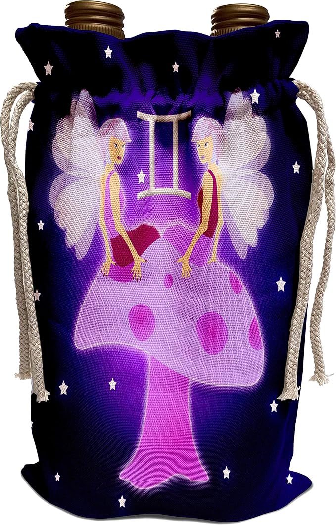 3dRose Janna Salak Designs Zodiac - Cute Astrology Gemini Zodiac Sign Twins - Wine Bag (wbg_28554_1) - Gemini Canvas for men
