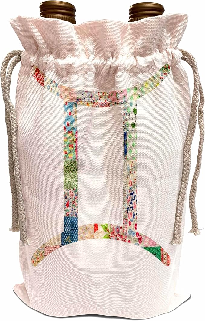 3dRose Wine Bag - Gemini symbol colorful girly design - pastel horoscope zodiac sign Astrology - Gemini Canvas for men