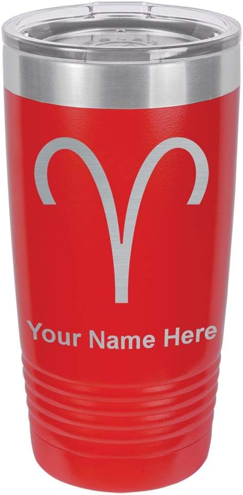 LaserGram 20oz Vacuum Insulated Tumbler Mug, Zodiac Sign Aries, Personalized Engraving Included (Red) - Aries Mug for men