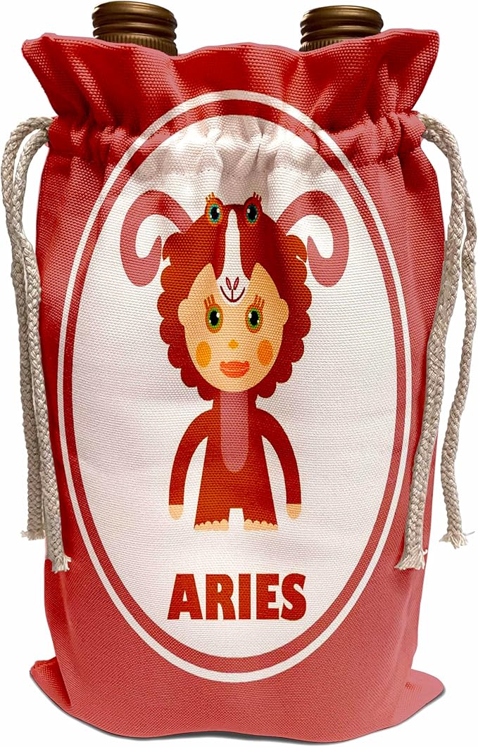 3dRose Wine Bag - Aries Zodiac Sign illustration for children The 12 Signs of Zodiac - Aries Canvas for men