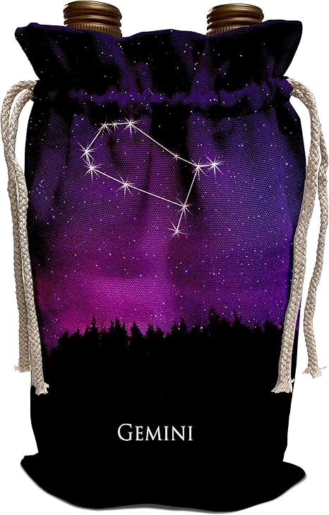 3dRose TDSwhite – Zodiac - Gemini Constellation Night Sky Astrology Symbol Zodiac Horoscope Sign - Wine Bag (wbg_300626_1) - Gemini Canvas for men