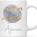 Andaz Press Astrological Zodiac Star Sign 11oz. Coffee Mug Gift, Aquarius Faux Gold Foil Watercolor, 1-Pack, Horoscope Aquarius Birthday Christmas Office Cup Gifts Ideas - Aquarius Mug for men