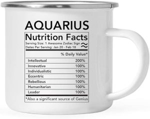 Andaz Press Astrological Zodiac Star Sign 11oz. Stainless Steel Campfire Coffee Mug Gift, Aquarius Characteristics Nutritional Facts, 1-Pack, Horoscope Aquarius Cup Gifts Ideas - Aquarius Mug for men