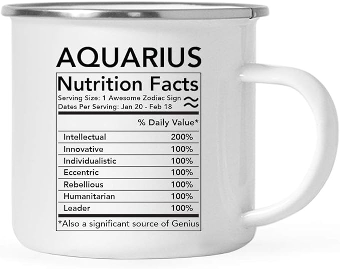 Andaz Press Astrological Zodiac Star Sign 11oz. Stainless Steel Campfire Coffee Mug Gift, Aquarius Characteristics Nutritional Facts, 1-Pack, Horoscope Aquarius Cup Gifts Ideas - Aquarius Mug for men