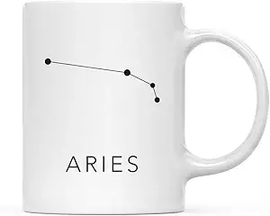 Andaz Press Astrological Zodiac Sign 11oz. Coffee Mug Gift, Aries Star Constellation, Black Minimalist, 1-Pack, Elegant Aries Birthday Christmas Office Graduation Cup Gifts Ideas - Aries Mug for men