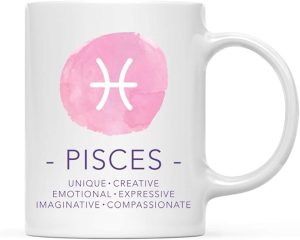 Andaz Press Astrological Zodiac Star Sign 11oz. Coffee Mug Gift, Pisces Characteristics Qualities Watercolor, 1-Pack, Horoscope Pisces Birthday Christmas Office Cup Gifts Ideas - Pisces for men