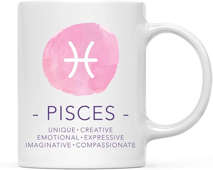 Andaz Press Astrological Zodiac Star Sign 11oz. Coffee Mug Gift, Pisces Characteristics Qualities Watercolor, 1-Pack, Horoscope Pisces Birthday Christmas Office Cup Gifts Ideas - Pisces for men