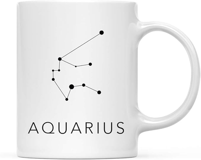 Andaz Press Astrological Zodiac Sign 11oz. Coffee Mug Gift, Aquarius Star Constellation, Black Minimalist, 1-Pack, Elegant Aquarius Birthday Christmas Office Graduation Cup Gifts Ideas - Aquarius Mug for men