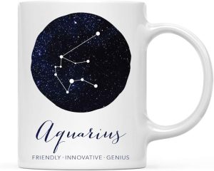 Andaz Press Astrological Zodiac Star Sign 11oz. Coffee Mug Gift, Aquarius Characteristics Constellation Galaxy, 1-Pack, Horoscope Aquarius Birthday Christmas Office Cup Gifts Ideas - Aquarius Mug for men