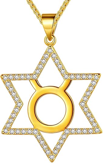 beautlace Horoscope Zodiac Triangle Necklaces 12 Constellation Astrology Charm 18K Gold/Silver/Black Gun Plated Pendant Necklace for Women Men Jewelry Gift - Taurus Products for men