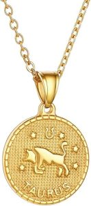 GOLDCHIC JEWELRY Gold Zodiac Necklace for Women Men, Constellation Coin Horoscope Astrology Pendant Necklaces Lucky Jewelry - Taurus Products for men