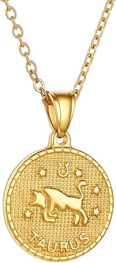 GOLDCHIC JEWELRY Gold Zodiac Necklace for Women Men, Constellation Coin Horoscope Astrology Pendant Necklaces Lucky Jewelry - Taurus Products for men