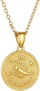 GOLDCHIC JEWELRY Gold Zodiac Necklace for Women Men, Constellation Coin Horoscope Astrology Pendant Necklaces Lucky Jewelry - Scorpio Products for men