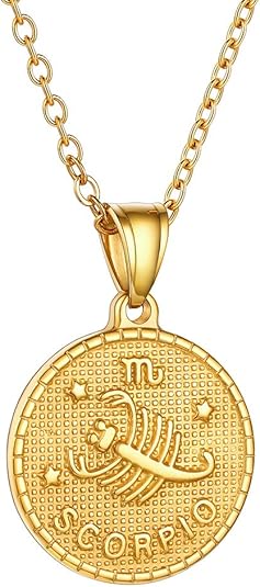 GOLDCHIC JEWELRY Gold Zodiac Necklace for Women Men, Constellation Coin Horoscope Astrology Pendant Necklaces Lucky Jewelry - Scorpio Products for men