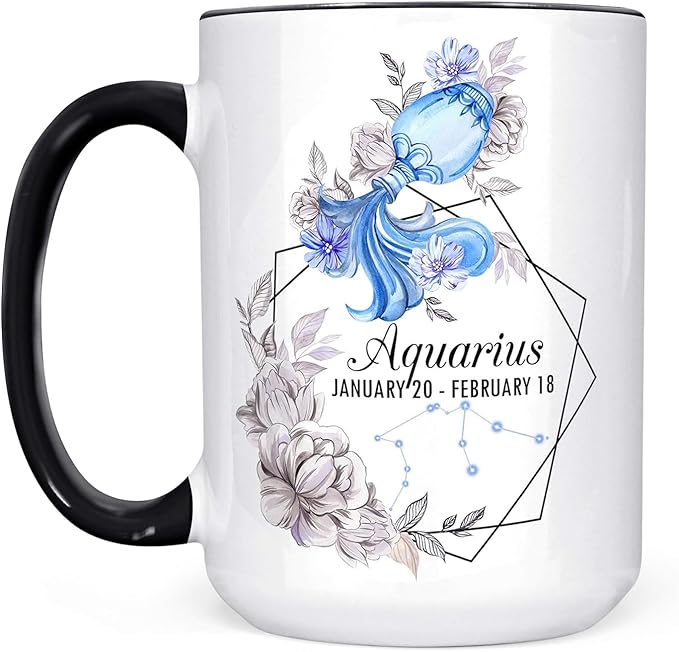 Aquarius Zodiac Sign Mug | Beautiful Watercolor Water Bearer Custom Horoscope Ceramic Cup | Microwave Dishwasher Safe - Aquarius Mug for men