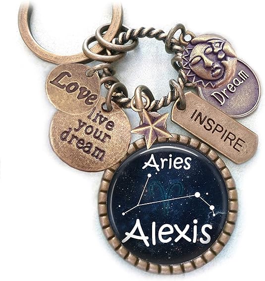 Aries Constellation Backpack-Purse Clip, Key Chain or Necklace, Custom Name, Late March or April Birthday, Live Your Dream, Inspire, Zodiac, Astrology, Birth Sign Gift - Aries Necklace for men