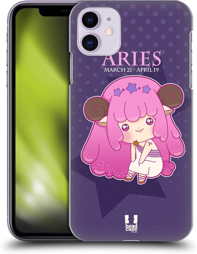 Head Case Designs Aries Kawaii Zodiac Signs Hard Back Case Compatible with Apple iPhone 11 - Aries Phone Case for men