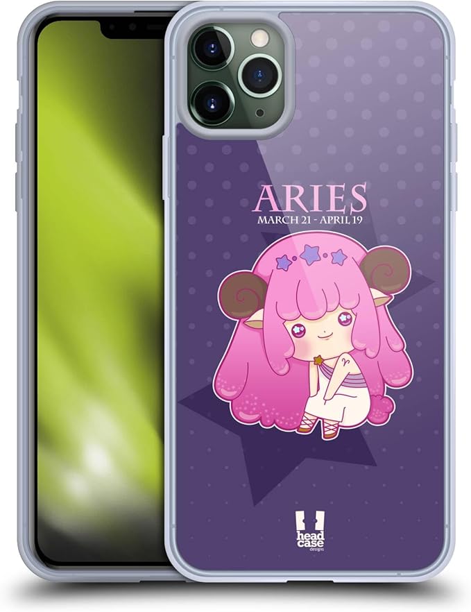 Head Case Designs Aries Kawaii Zodiac Signs Gel Case [Military Grade Protection] Compatible with Apple iPhone 11 Pro Max and Compatible with MagSafe - Aries Phone Case for men